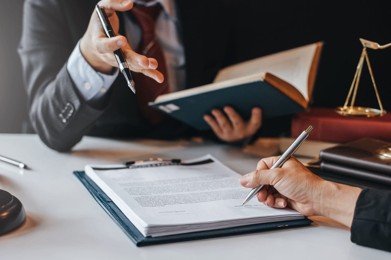 Legal consultant reviewing documents